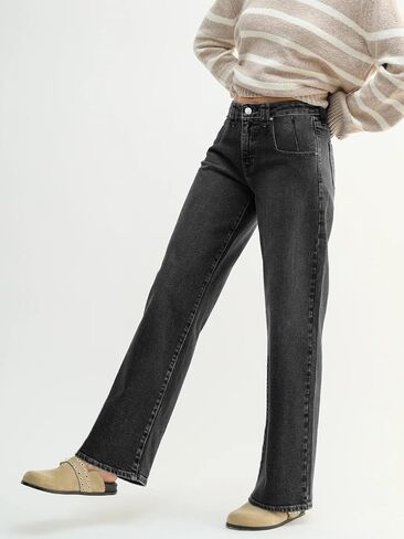 EMMIOL Y2K Straight Leg Baggy Jeans Women, Mid Rise Stretchy Loose Fit Casual Denim Pants Vintage Distressed Trendy Pockets in Saudi Arabia