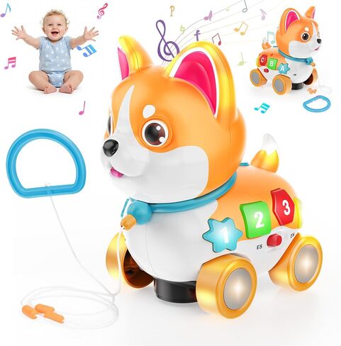 Musical Toys for 6 Month - 3 Year Old Boy Girl, Baby Toys Bilingual Educational with Music Light, Crawling & Walking Puppy for Birthday (Black) in Kuwait