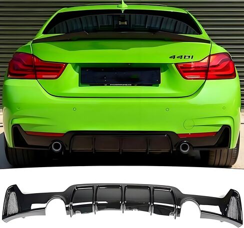 ناشر خلفي مناسب لسيارة BMW 4 Series 428i/ 430i/ F32/ F33/ F36 2014-2020 (طراز M-Sport فقط)، عادم من جانب واحد ومصد خلفي وملحقات خارجية مقسمة للشفاه السفلية باللون الأسود اللامع in Kuwait