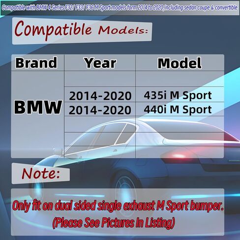 ناشر خلفي مناسب لسيارة BMW 4 Series 428i/ 430i/ F32/ F33/ F36 2014-2020 (طراز M-Sport فقط)، عادم من جانب واحد ومصد خلفي وملحقات خارجية مقسمة للشفاه السفلية باللون الأسود اللامع in Kuwait
