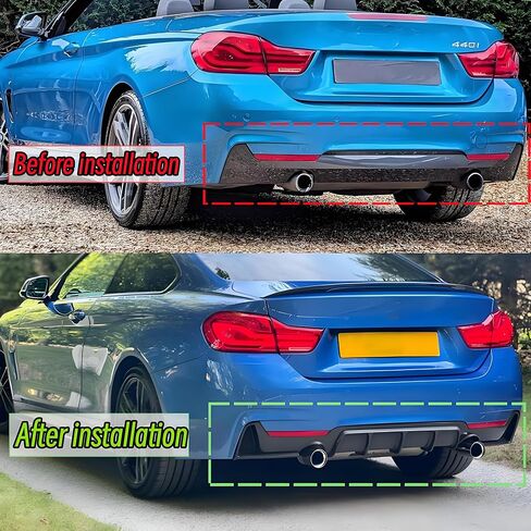 ناشر خلفي مناسب لسيارة BMW 4 Series 428i/ 430i/ F32/ F33/ F36 2014-2020 (طراز M-Sport فقط)، عادم من جانب واحد ومصد خلفي وملحقات خارجية مقسمة للشفاه السفلية باللون الأسود اللامع in Kuwait