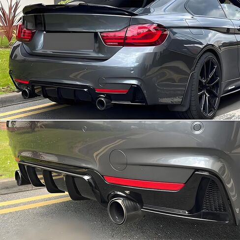 ناشر خلفي مناسب لسيارة BMW 4 Series 428i/ 430i/ F32/ F33/ F36 2014-2020 (طراز M-Sport فقط)، عادم من جانب واحد ومصد خلفي وملحقات خارجية مقسمة للشفاه السفلية باللون الأسود اللامع in Kuwait