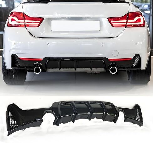 ناشر خلفي مناسب لسيارة BMW 4 Series 428i/ 430i/ F32/ F33/ F36 2014-2020 (طراز M-Sport فقط)، عادم من جانب واحد ومصد خلفي وملحقات خارجية مقسمة للشفاه السفلية باللون الأسود اللامع in Kuwait