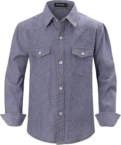 Spring&Gege Boys' Long Sleeve Chambray Shirt Western Cowboys Pearl Snap Button Down Shirts (5-14 Years) in Saudi Arabia