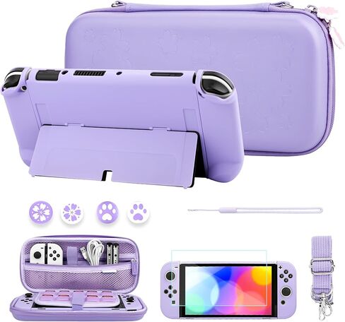 FUNDIARY Carrying Case for Nintendo Switch OLED, Shockproof Hard Shell Portable Travel Bag for Accessories Kit with PC Protective Cover, Screen Protector, Shoulder Strap & 2 Thumb Grips, Green Marble in Saudi Arabia