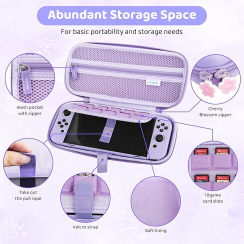 FUNDIARY Carrying Case for Nintendo Switch OLED, Shockproof Hard Shell Portable Travel Bag for Accessories Kit with PC Protective Cover, Screen Protector, Shoulder Strap & 2 Thumb Grips, Green Marble in Saudi Arabia
