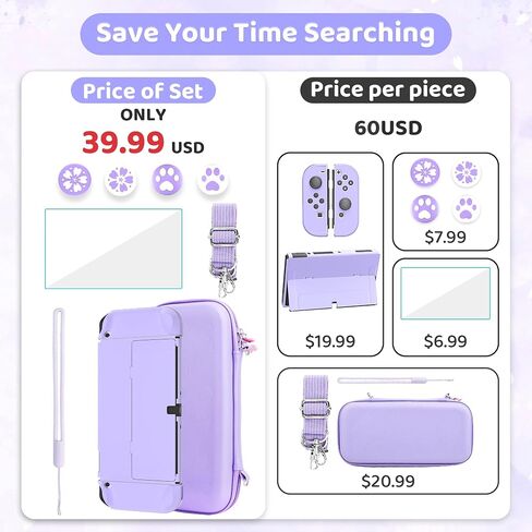 FUNDIARY Carrying Case for Nintendo Switch OLED, Shockproof Hard Shell Portable Travel Bag for Accessories Kit with PC Protective Cover, Screen Protector, Shoulder Strap & 2 Thumb Grips, Green Marble in Saudi Arabia