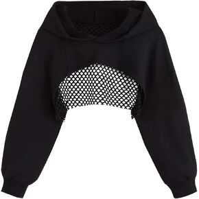 Girls Super Crop Top Hoodies Hollow Out Long Sleeve Cropped Sweatshirts in Kuwait
