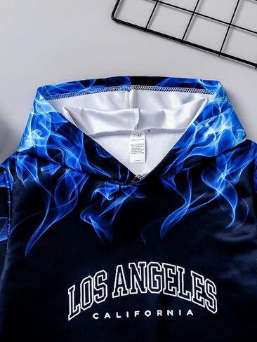 Boys Sweatsuits Two Pieces Pants Set 3D Fire Printed Hoodies Sweatshirt and Sweatpants Set Outfit Sets for Boy 5-14Y in Saudi Arabia