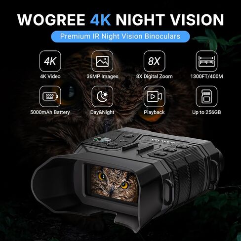 4K Night Vision Goggles, 36MP Photo, 1300FT Range, Gift for Men | 8X Digital Zoom, Flashlight & Compass, 5000mAh Rechargeable Battery, Night Vision Binoculars for Camping & Security in Saudi Arabia