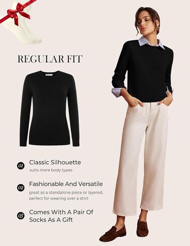 GRACE KARIN Cashmere Sweaters for Women Merino Wool Long Sleeve Sweater Casual Fall Crew Neck Sweater with Socks 2025 in Saudi Arabia