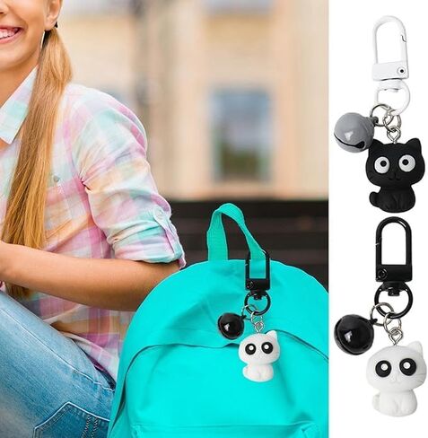 2Pcs Cat Key Ring Charm Keychain for Keys Backpack Decoration Handbag Fashion Jewelry for Women Couples Gift,black in Saudi Arabia