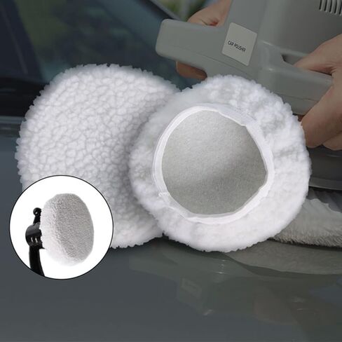 Car Polishing Bonnet Pads, 5PCS Lamb Wool Polishing Buffing Pad Wool Bonnet Pad, Car Polisher Pad Applicator Pad Buffling Car Buffer Waxer for Car Care-White (9-10Inch) in Saudi Arabia