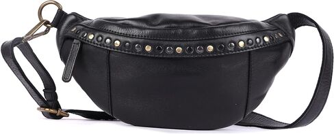 Genuine Italian Leather Boho Studded Waist Bag – Stylish & Durable Unisex Travel Fanny Pack for Essentials (Navy) in Saudi Arabia