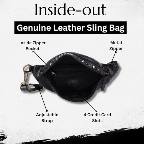 Genuine Italian Leather Boho Studded Waist Bag – Stylish & Durable Unisex Travel Fanny Pack for Essentials (Navy) in Saudi Arabia