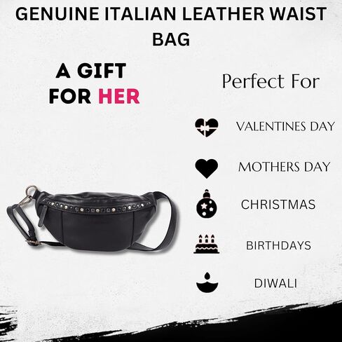 Genuine Italian Leather Boho Studded Waist Bag – Stylish & Durable Unisex Travel Fanny Pack for Essentials (Navy) in Saudi Arabia