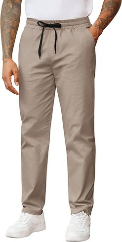 COOFANDY Men's Casual Pants Drawstring Elastic Waist Chino Pants Straight Leg Slacks Cotton Twill Trousers with Pockets in Saudi Arabia