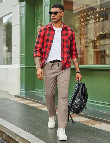 COOFANDY Men's Casual Pants Drawstring Elastic Waist Chino Pants Straight Leg Slacks Cotton Twill Trousers with Pockets in Saudi Arabia