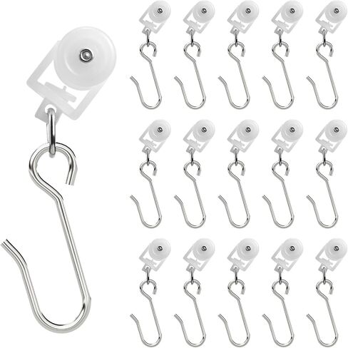 Ceiling Curtain Track Roller Hooks-Room Divider, Durable Stainless Steel Curtain Hooks with Dual Wheel,RV (15 Pack) in Saudi Arabia