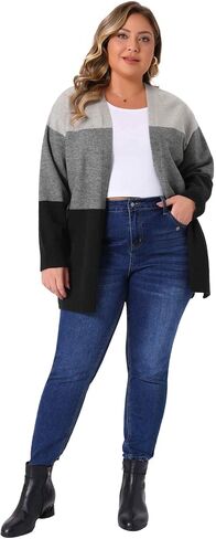 Agnes Orinda Plus Size Cardigan Sweaters for Women Striped Color Block Open Front Coatigan Chunky Knit Sweater Coats in Saudi Arabia