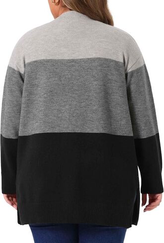 Agnes Orinda Plus Size Cardigan Sweaters for Women Striped Color Block Open Front Coatigan Chunky Knit Sweater Coats in Saudi Arabia