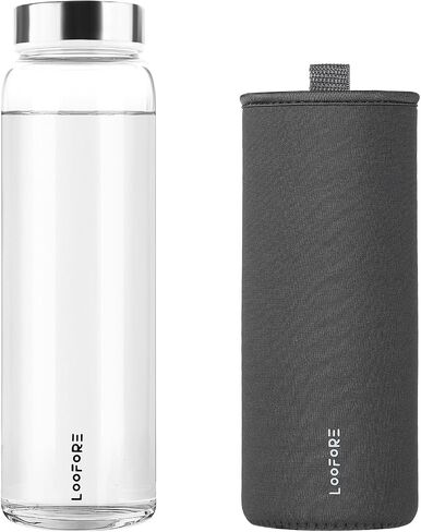 Glass Water Bottles 32 oz, 1 liter / 1000ml Wide Mouth Glass Drinking Bottles with Lids, Large Reusable Borosilicate Glass Water Bottle for School Home Office Travel Sport Yoga Gym, 1 Pack in Saudi Arabia