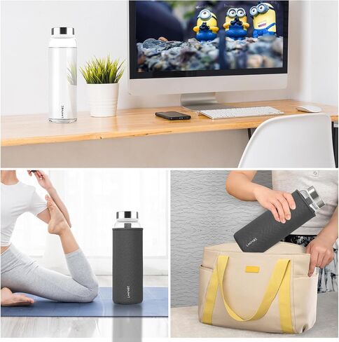 Glass Water Bottles 32 oz, 1 liter / 1000ml Wide Mouth Glass Drinking Bottles with Lids, Large Reusable Borosilicate Glass Water Bottle for School Home Office Travel Sport Yoga Gym, 1 Pack in Saudi Arabia