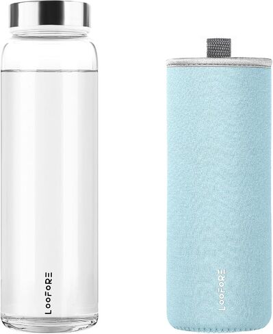 Glass Water Bottles 32 oz, 1 liter / 1000ml Wide Mouth Glass Drinking Bottles with Lids, Large Reusable Borosilicate Glass Water Bottle for School Home Office Travel Sport Yoga Gym, 1 Pack in Saudi Arabia