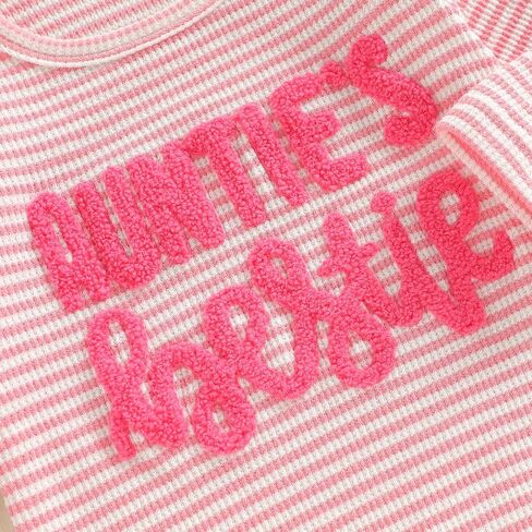 Aunties Bestie Baby Girl Clothes Aunt Saying Letter Embroidery Ruffle Romper Leopard Pant Headband 3Pcs Summer Outfit in Saudi Arabia