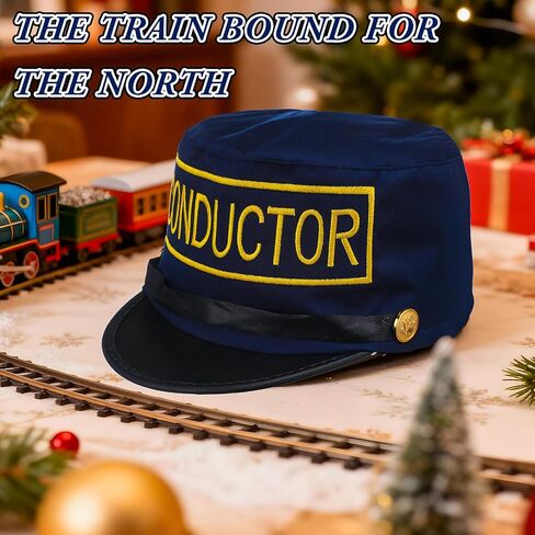 Newcotte 4 Pcs Halloween Train Conductor Hats Engineer Hats Polar Party Gifts Favors Bulk Christmas Train Conductor Costume in Saudi Arabia
