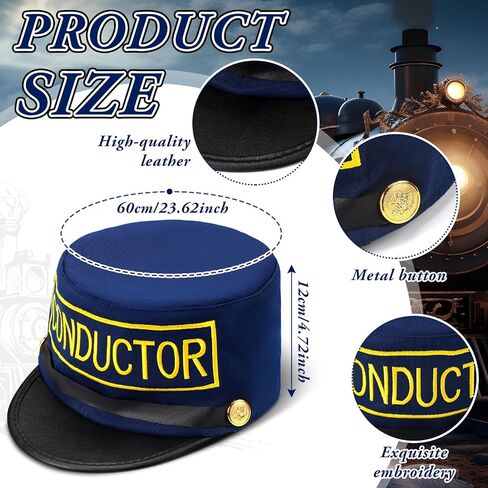 Newcotte 4 Pcs Halloween Train Conductor Hats Engineer Hats Polar Party Gifts Favors Bulk Christmas Train Conductor Costume in Saudi Arabia