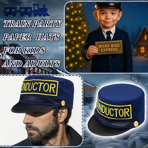 Newcotte 4 Pcs Halloween Train Conductor Hats Engineer Hats Polar Party Gifts Favors Bulk Christmas Train Conductor Costume in Saudi Arabia