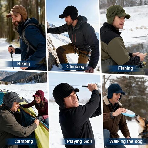 Century Star Mens Winter Hat with Visor & Earflaps,Outdoor Elastic Warm Knitted Fleece Sport Golf Baseball Beanie Cap in Saudi Arabia