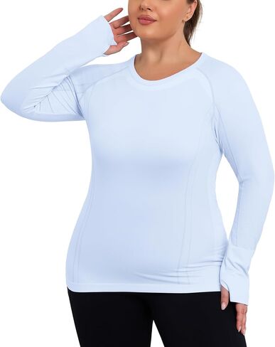 COOTRY Plus Size Seamless Workout Shirts for Women Long Sleeve Yoga Tops Sports Running Athletic Top Slim Fit in Saudi Arabia