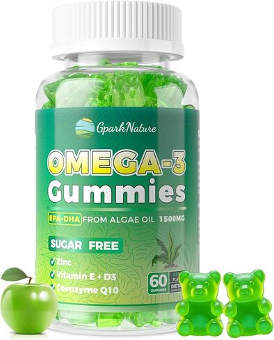 Omega 3 Fatty Acid Supplements for Woman,Vegen Omega-3 Supplement Gummies 1500Mg from Algae 0il(DHA 600mg & EPA 300mg), Turmeric Gummy for Adults, Vitamins D3, E, Zinc & MSM, Sugar Free in Saudi Arabia