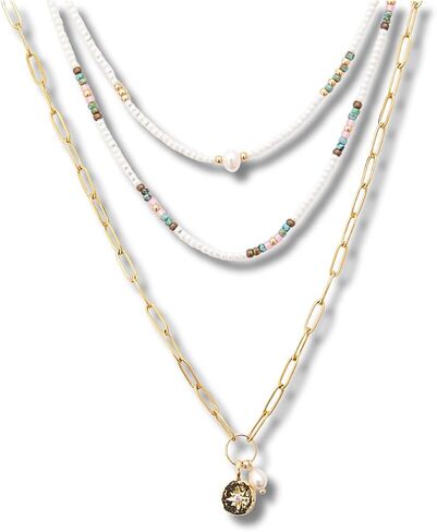 Beaded Choker Necklace for Women and Teen Girls, Thin Dainty White and Silver Adjustable Boho Beads Necklace, Handmade Bohemian Hippie Native American Style Jewelry by Tribes in Kuwait