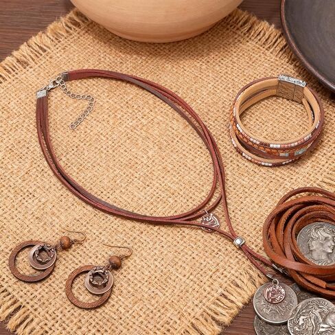 Misdary 3 Pcs Rustic Western Jewelry for Women Cowgirl Jewelry Set Turquoise Necklace Earrings Cuff Bangle Bohemian Bracelet for Women in Saudi Arabia