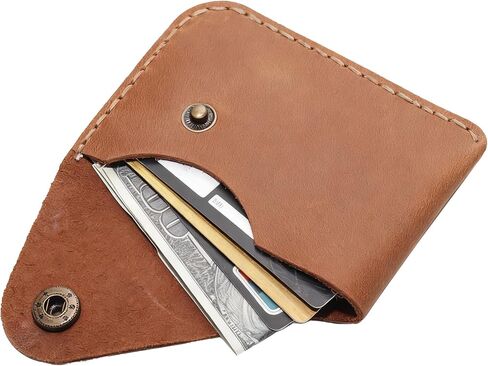 Genuine Leather Card Slots Snap Button Closure Minimalist Card Case Wallet Front Pocket Card Organizer Blue in Kuwait