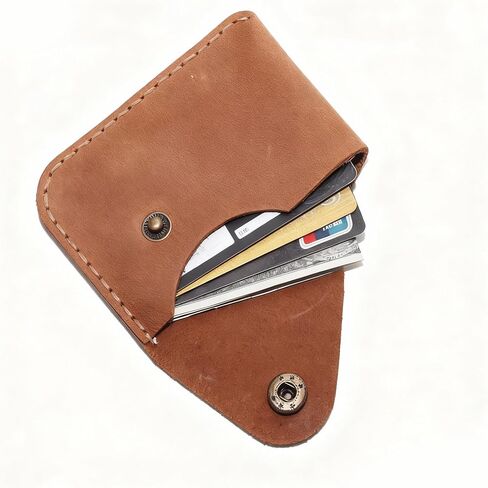 Genuine Leather Card Slots Snap Button Closure Minimalist Card Case Wallet Front Pocket Card Organizer Blue in Kuwait