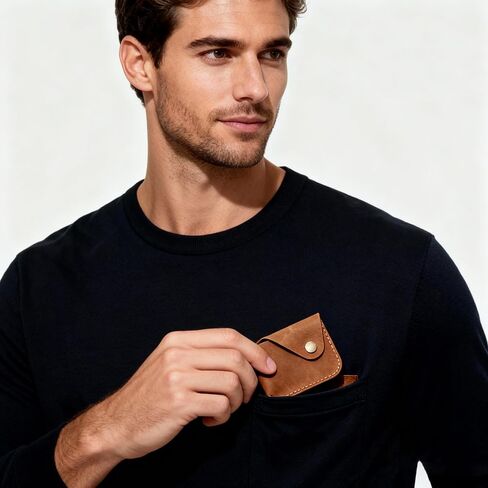 Genuine Leather Card Slots Snap Button Closure Minimalist Card Case Wallet Front Pocket Card Organizer Blue in Kuwait