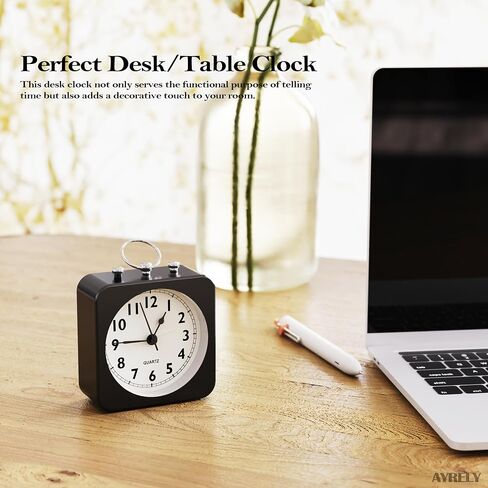AYRELY® Battery Operated Alarm Clock with Square Metal Case,No Ticking Analog Quartz, Simple Operation for Bedroom/Travel/Desk/Kids(Green) in Kuwait