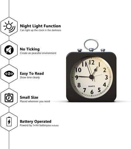 AYRELY® Battery Operated Alarm Clock with Square Metal Case,No Ticking Analog Quartz, Simple Operation for Bedroom/Travel/Desk/Kids(Green) in Kuwait
