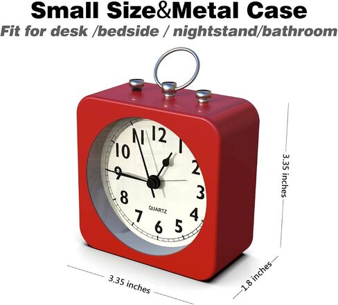AYRELY® Battery Operated Alarm Clock with Square Metal Case,No Ticking Analog Quartz, Simple Operation for Bedroom/Travel/Desk/Kids(Green) in Kuwait