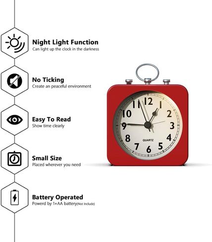 AYRELY® Battery Operated Alarm Clock with Square Metal Case,No Ticking Analog Quartz, Simple Operation for Bedroom/Travel/Desk/Kids(Green) in Kuwait