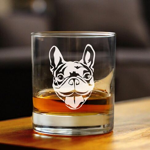 Happy Frenchie - Whiskey Rocks Glass - Unique French Bulldog Themed Gifts or Party Decor for Women and Men - 10.25 Oz in Kuwait
