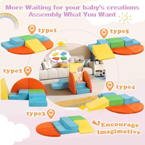 Nuturely 5 PCS تسلق ألعاب للأطفال الصغار 3-12 من الداخل ، وحفرة الكرة والكتل الرغوية الناعمة تتسلق ألعاب الزحف ، ولعب نشاط صالة الألعاب الرياضية للطفل ، وغرفة نوم ، وملمس من جلد الغزال in Kuwait