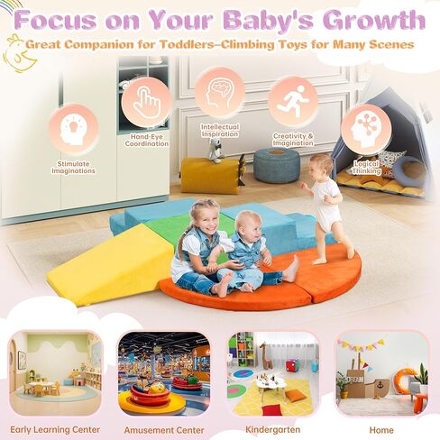 Nuturely 5 PCS تسلق ألعاب للأطفال الصغار 3-12 من الداخل ، وحفرة الكرة والكتل الرغوية الناعمة تتسلق ألعاب الزحف ، ولعب نشاط صالة الألعاب الرياضية للطفل ، وغرفة نوم ، وملمس من جلد الغزال in Kuwait