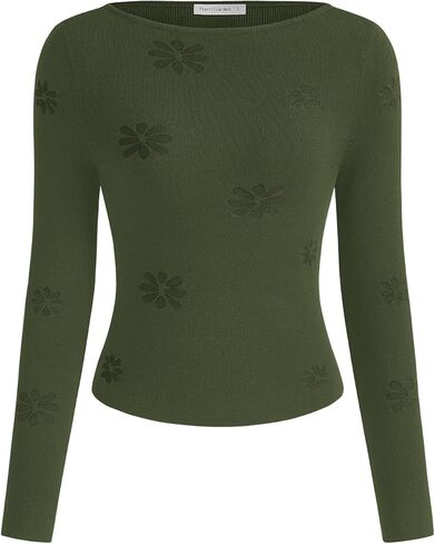 PRETTYGARDEN قمصان طويلة الأكمام للنساء عادية 2025 خريف متماسكة سليم صالح الأساسية خفيفة الوزن قارب الرقبة سترة المحاصيل المحملة القمم in Kuwait