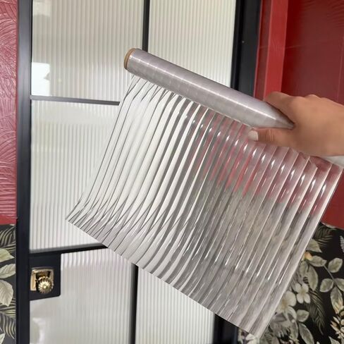 Reeded Privacy Window Film, Frosted Glass Vinyl, 3D Decorative Window Decals Non Adhesive for Bathroom, Living Room（23.62inX118.11in） in Saudi Arabia