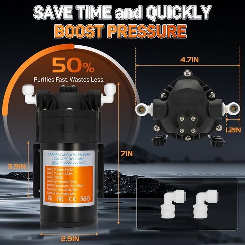 2025 Upgraded Betollo 6800 Booster Pump Kit, Suitable for Household Reverse Osmosis Water Filtration System Standards or Manifolds up to 100 GPD,Bring a High-Voltage Switch in Saudi Arabia